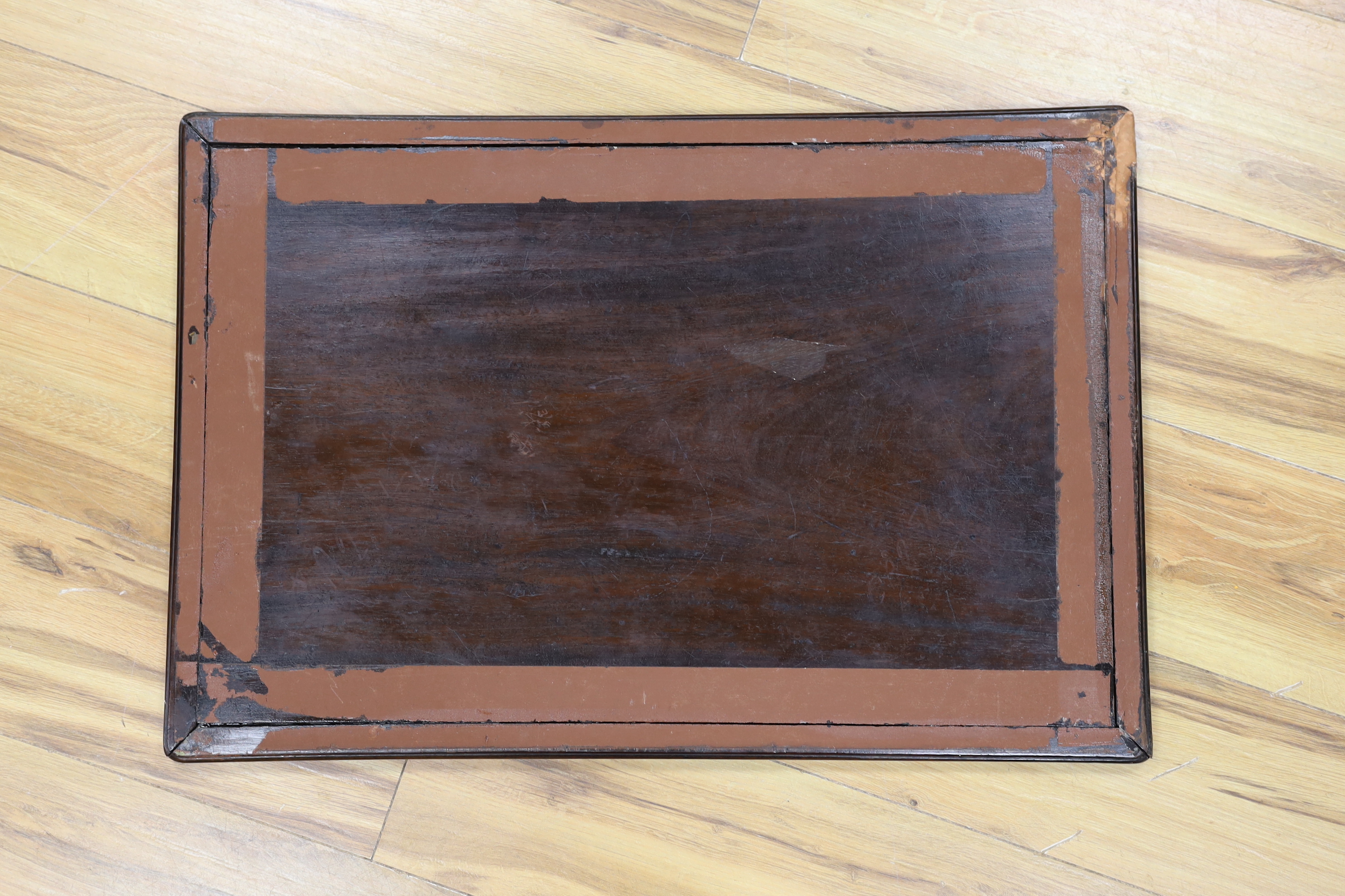 A Chinese mother of pearl inlaid hongmu tray, 47x70cm